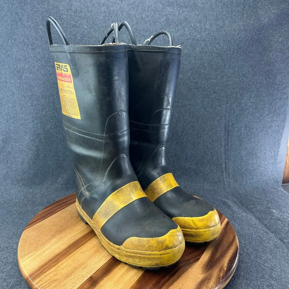 Servus Firebreaker II Mens 9.5 Wide Firefighting Boots Steel Toe Rubber Black